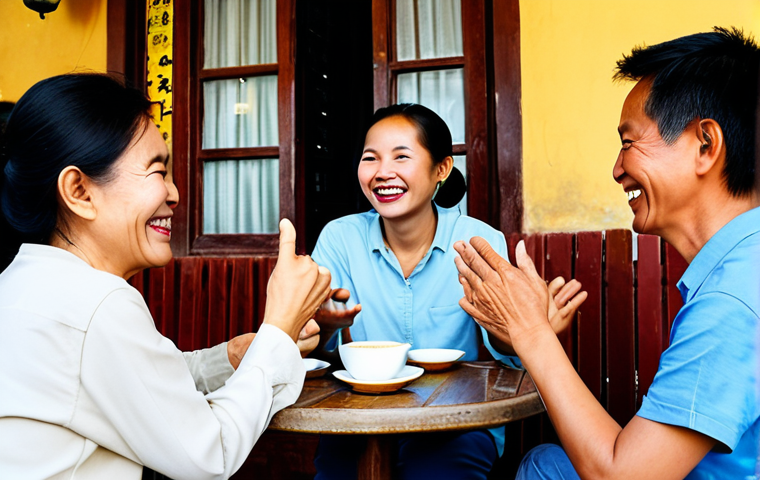 정서적 민첩성을 기르는 온라인 커뮤니티 - Community Support**
"A group of Vietnamese friends of diverse ages, fully clothed in áo dài and cas...