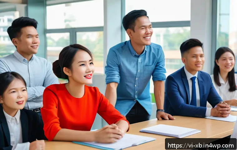 정서적 민첩성과 사회적 기술의 중요성 - A diverse group of Vietnamese professionals in a modern office setting engaged in active listening a...